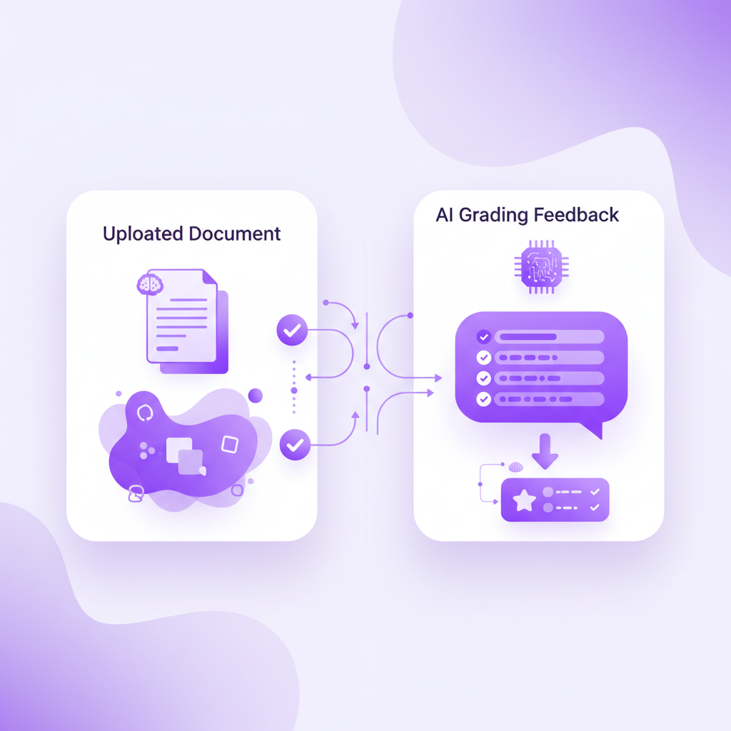 The Penseum dashboard showing an uploaded document on the left and an AI chatbot providing step-by-step grading feedback on the right