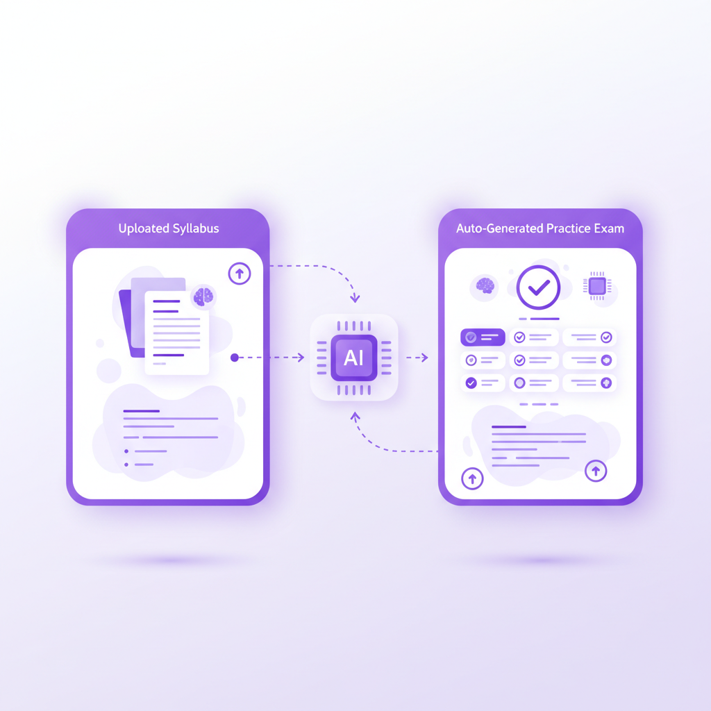 Penseum workspace generating custom study guides and practice quizzes from an uploaded syllabus