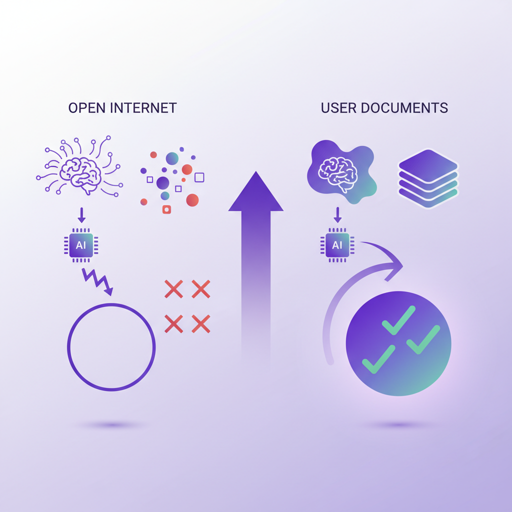 Bar chart comparing AI hallucination rates using open internet versus personal notes