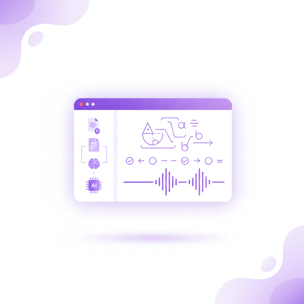 A screenshot of the Penseum interface showing a live math problem being solved on the canvas, with the AI tutor's audio wave indicator active to demonstrate real-time voice explanation.